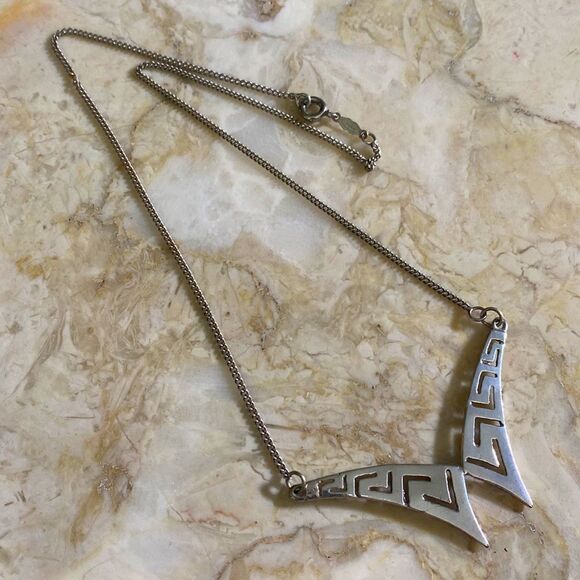 925 Sterling Silver Greek Key 1980’s Butterfly Necklace - Picture 1 of 11